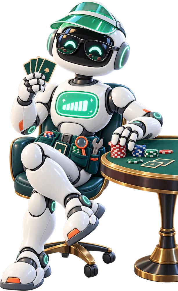 Ein Roboter mit Pokerface und Spielkarten
